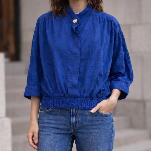 Vintage cotton cobalt blue top by Alice Martin pullover with pockets - Picture 8 of 12